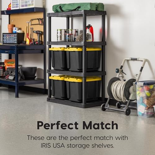 IRIS USA 4-Pack 12 Gal Heavy Duty Storage Tote Bins with Lids, Black/Yellow - Image 4