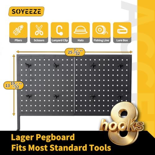 SOYEEZE Fishing Rod Holders for Garage, Fishing Pole Holder Up to 12 Rods with Pegboard and Hooks,Rolling Fishing Cart with Wheels, Fishing Gear Storage For Tackle Box & Reel Organization-4 Side Fence - Image 6