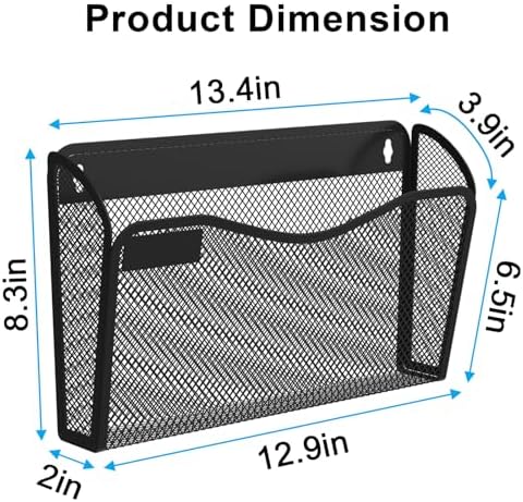 BOHDK Wall File Organizer, 6 Single Pockets Mesh Hanging File Organizer, Mount Document Magazine Rack with Labels, Hanging File Folders for Office, Home and School, Black - Image 4