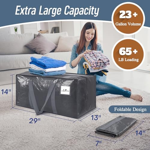 12 Pack Extra Heavy Duty Large Moving Bags with Strong Zipper, Gray - Image 3