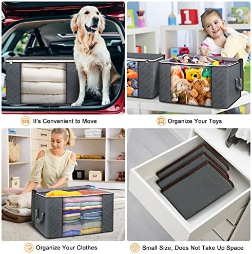 6 Pack 90L Large Storage Bags And 4 Pack 90L Under Bed Storage Containers, Clothes Storage Bins with Reinforced Handle for Clothing, Blanket, Comforters, Bed Sheets, Pillows and Toys (Gray) - Image 4