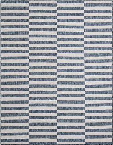 Unique Loom Outdoor Striped Collection Area Rug - Striped (7' 10" x 10' Rectangle Blue/Ivory) - Image 2