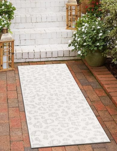 Unique Loom Outdoor Safari Collection Area Rug - Leopard (2' x 7' 10" Runner, Ivory Gray) - Image 4