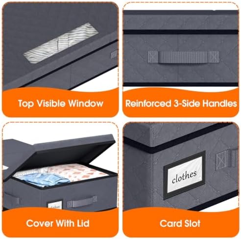 StoreHappily Under Bed Storage Containers with Lids, 3 Pack Foldable Grey - Image 5
