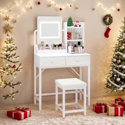 Gizoon Vanity Desk with Mirror and Lights, Vanity Table Set with Chair - Image 4