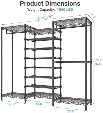 VIPEK S3 Heavy Duty Garment Rack with 8-Tier Shoe Rack, Black - Image 5