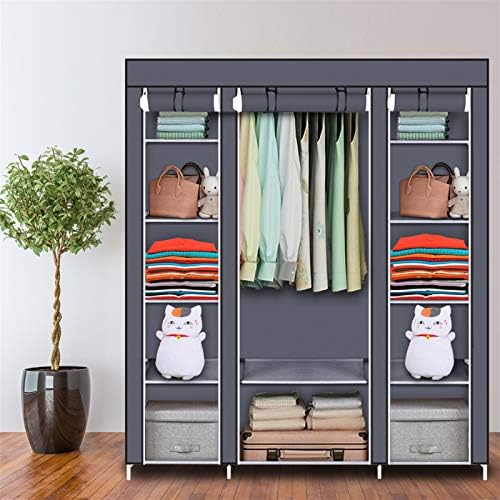 Knocbel Portable Closets Freestanding Closet Organzier Clothes Garment Rack Dustproof & Waterproof Fabric Cover with Storage Shelves & 1 Hanging Rod, 58" W x 17" D x 68.9" H Gray - Image 3