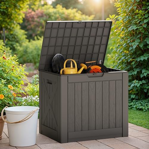 Greesum 40 Gallon Outdoor Deck Box, Resin Storage Chest, Dark Brown - Image 4
