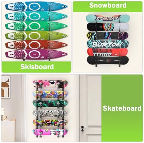 Linone Skateboard Wall Mount, 6-Tier Skate Board Rack Wall Mount, Snowboard Storage Longboard Deck Organizer, Skateboard Wall Display Hanger Holder - Image 2