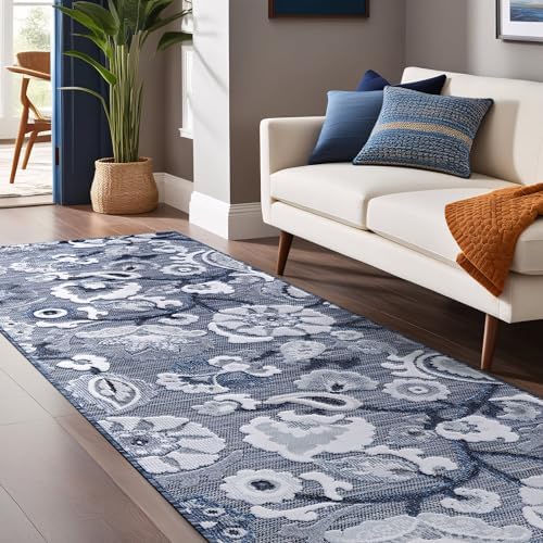 Luul Home Floral Indoor Outdoor Runner Rugs 2x7 Entryway Rug, Kitchen, Hallway Rug Washable Stain Resistant Outside Carpet Navy 2 x 7 by Unknown