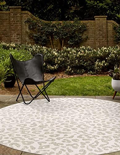 Unique Loom Outdoor Safari Collection Area Rug - Leopard (10' Round, Ivory Gray) - Image 3