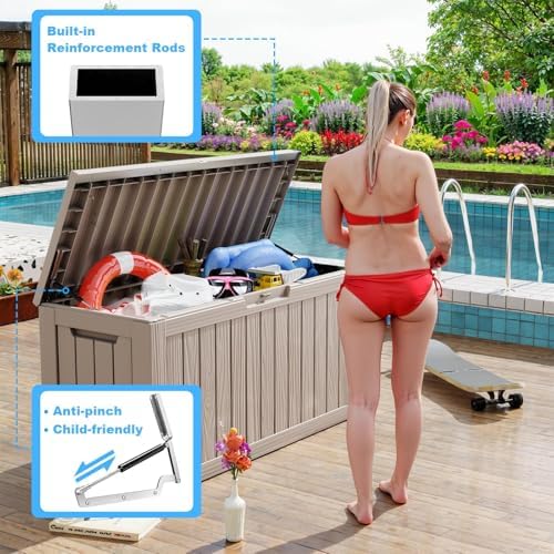Vixzen 80 Gallon Deck Boxes Outdoor Waterproof, Resin Lockable Storage Box for Patio Cushions Storage Furniture, Garden Tools, Pool Supplies, Weatherproof and UV Resistant (Grey, 80 Gallon) - Image 6