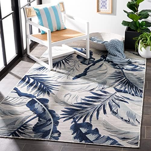 SAFAVIEH Washable Rug Outdoor Cabana Collection - 6'5" Square, Grey & Navy, Non-Shedding & Easy to Clean, Ideal for Patio, Backyard, Mudroom (CBN452N) - Image 3
