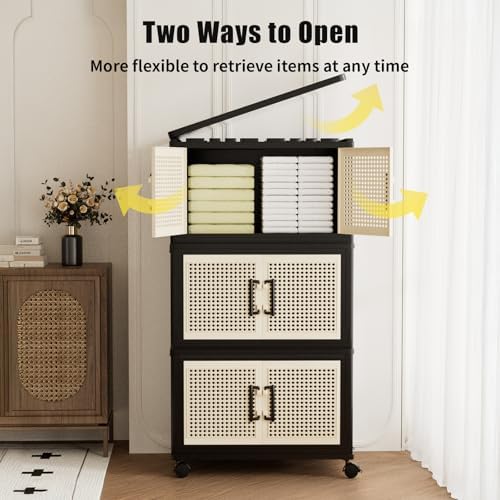 Storage Bins with Lids, Stackable Storage Containers with Lids, Collapsible Plastic Bins, Closet Organizers and Storage with Wheels and Magnetic Door for Home Office Dorm (3 Pack) - Image 5
