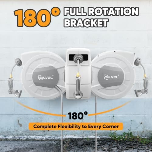 SILVEL Retractable Garden Hose Reel, 5/8 in x 75ft Wall Mount Heavy Duty Automatic Hose Reel with 10 Pattern Nozzle, Any Length Lock & Slow Return System, 180°Swivel Bracket Upgraded UV Resistant - Image 6