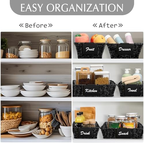 Marsui 9 Pcs Wicker Storage Baskets for Pantry Organization with Handle Labels Handwoven Multi-size Brown Small Organizer Baskets Storage Bins Container for Shelves Closet Toilet Christmas Holiday - Image 6