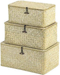 Nonam Wicker Storage Basket with Lid,Seagrass Shelf Basket Set of 3,White by Home