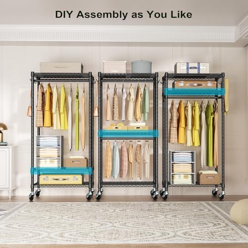 FUTASSI Rolling Clothes Rack, Clothing Racks for Hanging Clothes, Black - Image 3