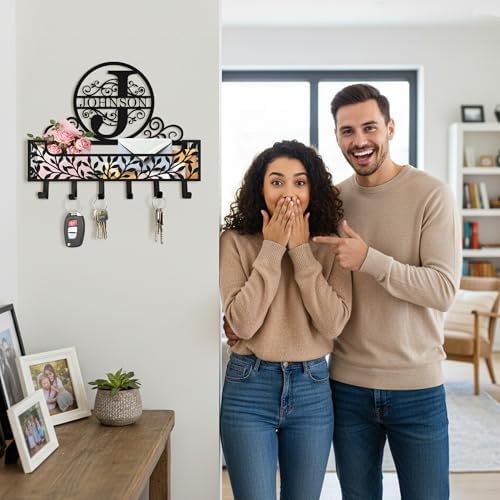 Personalized Metal Monogram Family Name Key and Mail Holder, Wall Mount Entryway Organizer with Hooks, Custom Key Rack for Kitchen, Bathroom, and Home Storage - Image 7