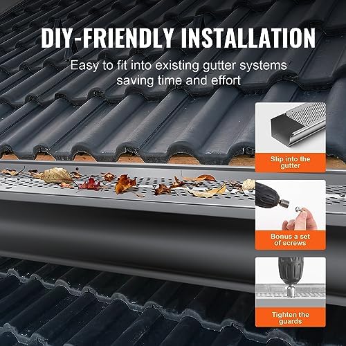 VEVOR Gutter Guard, 5 inch Width, Aluminum Leaf Filter DIY Gutter Cover, 13 PCS 52 ft Total Length, 0.157'' Hole Diameter & 0.02'' Thick Fits Any Roof or Gutter Type - Image 5