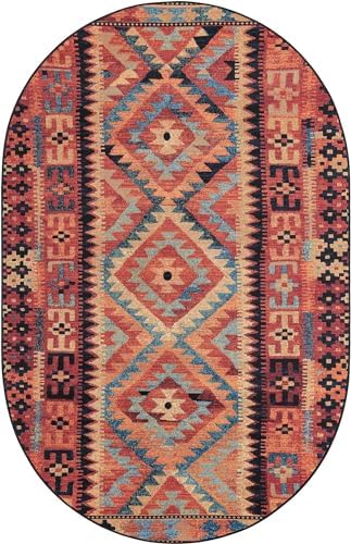Unique Loom Outdoor Tribal Collection Area Rug - Tortuguero (5' 3" x 8' Oval Multi/Blue) - Image 3