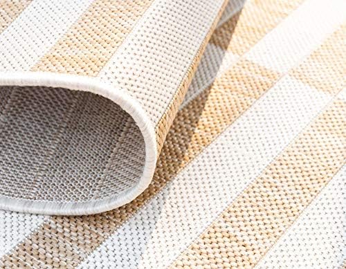 Unique Loom Outdoor Striped Collection Area Rug - Striped (7' 1" x 10' Rectangle, Taupe/Ivory) - Image 5