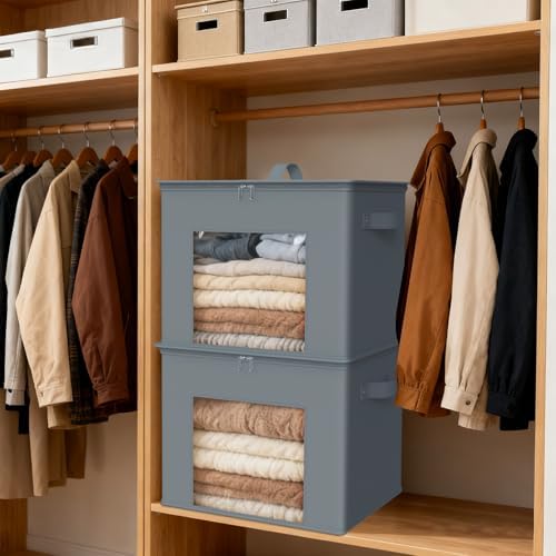 Zilink Fabric Foldable Storage Boxes with Lid Storage Bins, Grey, 4Pack - Image 6