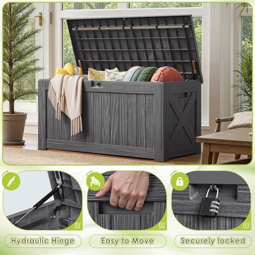 Devoko 125 Gallon Outdoor Storage Box, Waterproof Resin Deck Box - Image 3