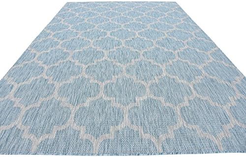 Unique Loom Outdoor Trellis Collection Area Rug (8' x 11' 4" Rectangle, Aquamarine/ Gray) - Image 6