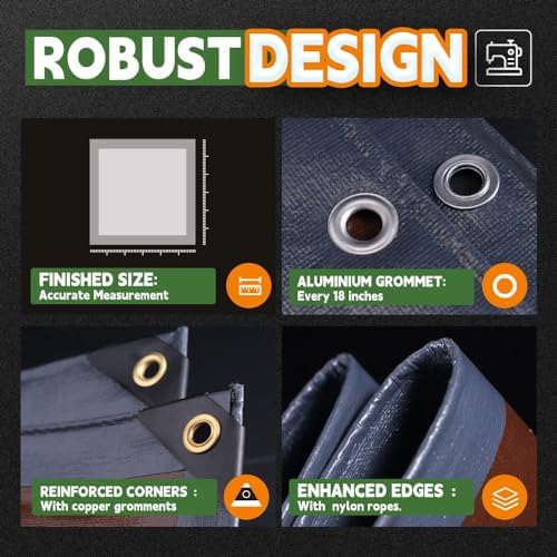 RAINDEWAY 14x14 Feet 18Mil Super Heavy Duty Tarp Waterproof Tarps Cover - Image 5