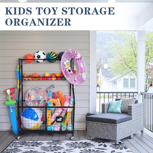 Mythinglogic Rolling Sports Equipment Organizer for Garage Gear and Toys - Image 3