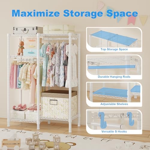 Ulif F1 Garment Rack for Kids, 4 Tiers Closet System Hold 410lbs, White - Image 5
