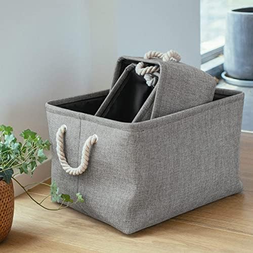 Mangata Foldable Storage Bins Baskets [3-Pack], Collapsible Sturdy Canvas Storage Basket W/Handles for Organizing Shelves Toys Clothes Nursery Closet(Grey, Small) - Image 2