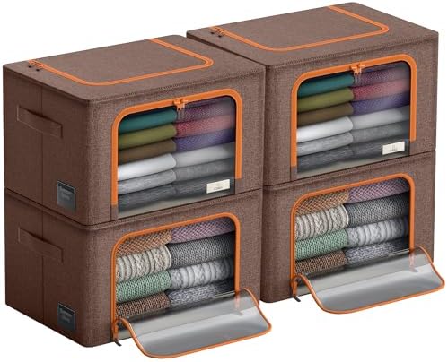 Sorbus Clothing Storage Bins with Clear Window, Metal Frame (4 Pack, Brown) by Sorbus