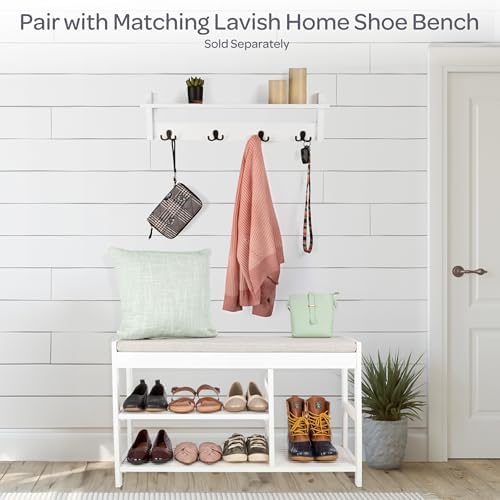 Lavish Home Coat Rack with Shelf and 4 Hooks - Wall Mount Coat Hook Shelf for Purses, Jackets and Keys - Coat Rack for Entryway, Mudroom, or Hallway (White) - Image 5
