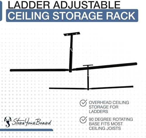 StoreYourBoard Adjustable Overhead Ladder Rack – Garage Organizer Ladder Shelf for Step & Extension Ladders - Storage Racks and Shelving for Garage Organization - Ceiling Mounted - Holds 150 lbs - Image 3