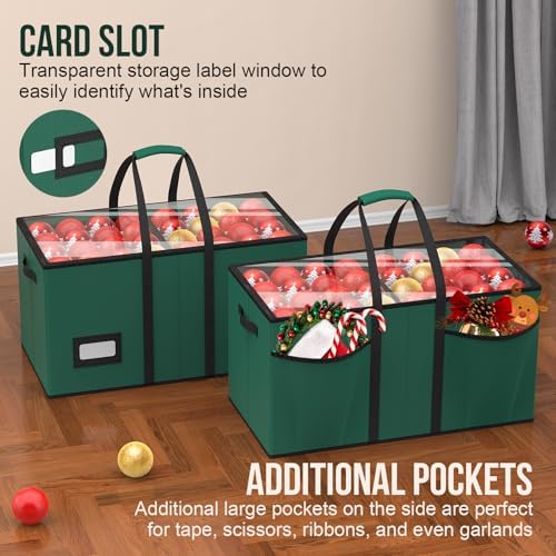 Christmas Ornament Storage Box Store 128-3" Ornaments, Ornament Organizer Storage box with Dual Zipper Closure Visual Cover & Adjustable Dividers, Holiday Decorations Storage Container with 8 Trays - Image 6