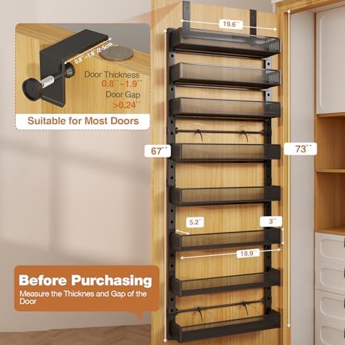 Pantry Door Organizers and Storage,8-Tier Large Wide Metal Heavy-Duty Frame Over the Door Spice Rack, 2 in 1 Wall-Mounted or Hanging shelf for Kitchen, Bathroom, Laundry Room, Bedroom, Closet &Nursery - Image 2