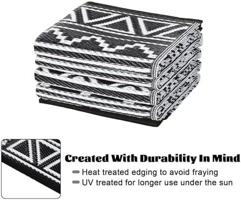 Large Outdoor Rug 10x14 Plastic Straw Rug for Patio Boho Reversible Mats Waterproof Camping Rug for RV Camping Beach Deck Picnic Backyard Camping Porch Easy Cleaning Floor Mat Black White - Image 4
