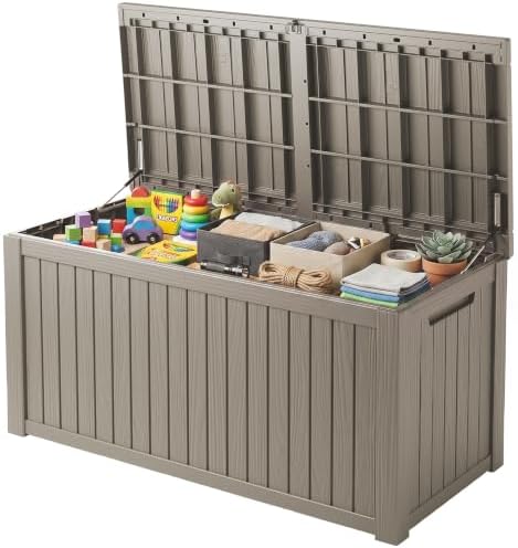 200 Gallon Outdoor Deck Box Waterproof, Large Storage Box for Patio, Resin Storage Bench Lockable for Garden Tools, Package Delivery, Grey by GraceYourYard