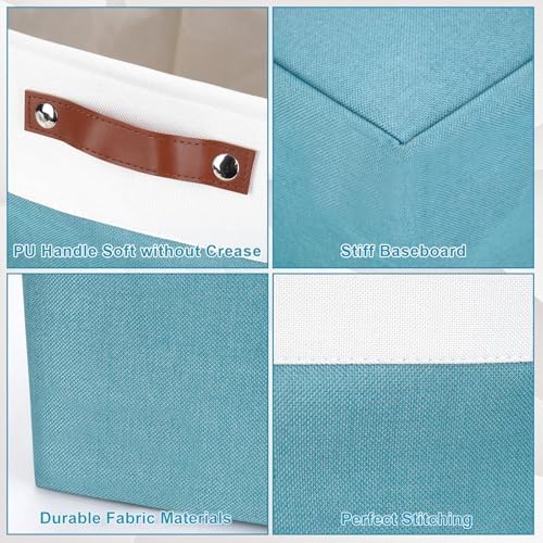 Bagnizer 13x13 Cube Storage Bins, Collapsible Fabric Storage Box, 4 Pack Closet Baskets with Handles for Organizing, Shelf, Toys, Clothes, Home, Office, Nursery (Teal&White) - Image 6