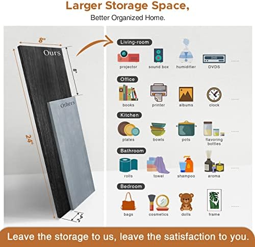 Forbena Large Floating Shelves for Wall 24 Inch Long Set of 3, 8 in Deep Wall Bookshelf for Bedroom Living Room, Wooden Heavy Duty Hanging Book Shelves for Office Kitchen Closet Storage (Black) - Image 2
