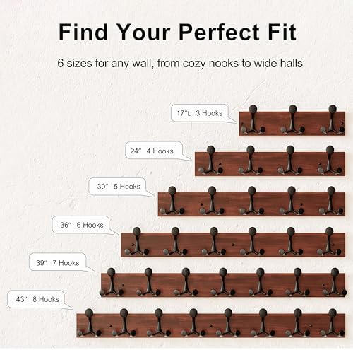 SKOLOO 24-Inch Wood Coat Rack Wall Mount with 5 Triple Hooks - Ideal for Family Entrances, Classrooms, and Pet Supplies Storage - Perfect Coat Hooks for Wall,Mahogany (Sapele), Pack of 2 - Image 5