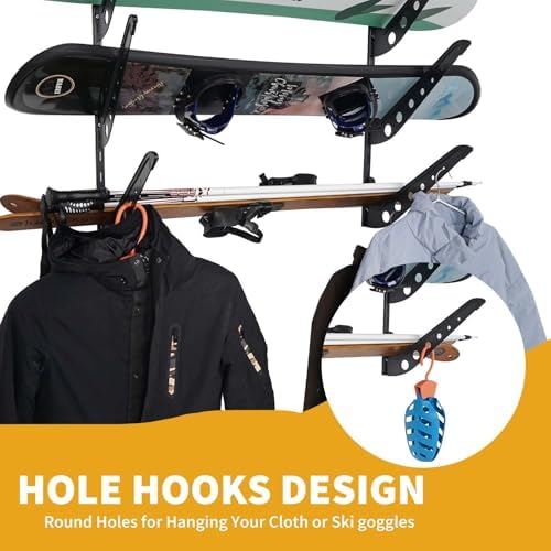 Snowboard Wall Racks, Adjustable Storage Rack for Ski, Surfboard, Wakeboard, Snowboard Wall Mount Display, White/Black - Image 5