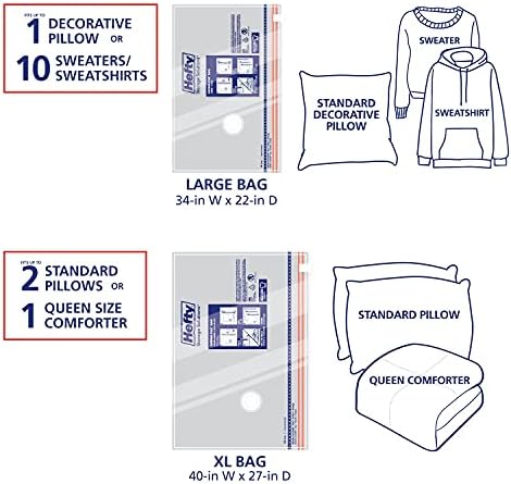 Hefty Shrink-Pak Vacuum Storage Bags - Space Saver for Under Bed Storage, Clothing and Comforters, Odor Resistant, 3X More Storage Space - 3 Large, 3 XL Bags (Pack of 18) - Image 5