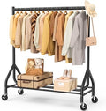 EAGMAK Heavy Duty Clothes Rack Load 420 LBS, 47.2" Long Rolling Garment Rack with Lockable Wheels, Standing Metal Clothing Hanger, Portable Wardrobe Sturdy Coat Organizer for Hanging Clothes (Black) by EAGMAK