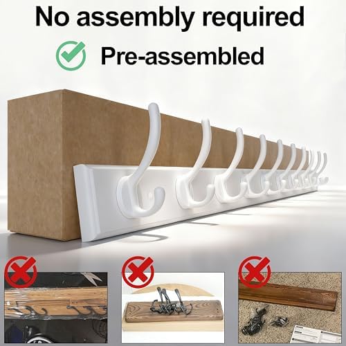 WEBI Coat Rack Wall Mount,10 Hooks,38 1/4" Long,Coat Hooks Wall Mounted,Bamboo Coat Hanger Wall Hook Rack,Jacket Hooks for Hanging Coats,Clothes,White - Image 4