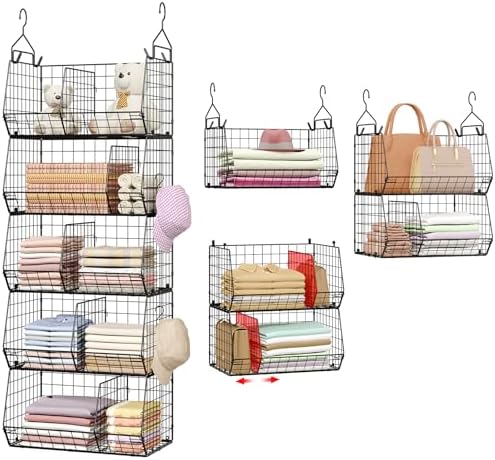 5 Tier Extra Large Closet Hanging Organizer with 5 Dividers,16.5"L x 11.8"W x 51.4"H Closet Organizers and Storage with 5 S Hooks,Clothes Organizer for Sweaters Clutches Handbags Hats Accessories by Jautokerdar