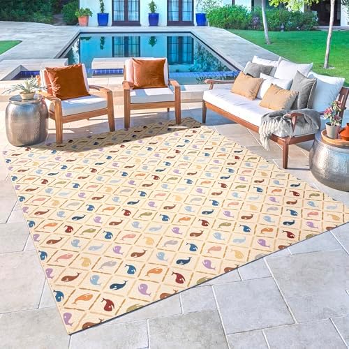 Gertmenian Reyn Spooner Kona Coast Fresco Hawaiian Tropical Rugs - 8x10 Large, Washable, Stain & UV Resistant Indoor Outdoor Area Rug - Ivory Multi, Kanaloa Whales, 46767 - Image 6