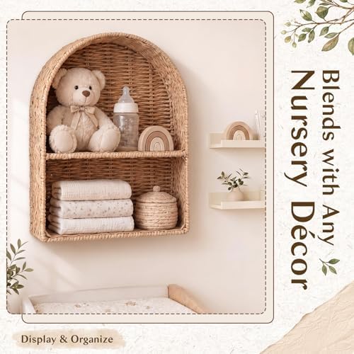 Large Rattan Wall Shelf for Boho Nursery Decor,Natural Brown - Image 4